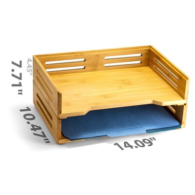 Officemate Bamboo Desk Accessories 2-Compartment Stackable Wood Desk Organizer, Natural wood grain,