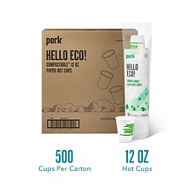 Perk™ Compostable Paper Hot Cup, 12 Oz., White/Green, 500/Carton (PK56222CT)