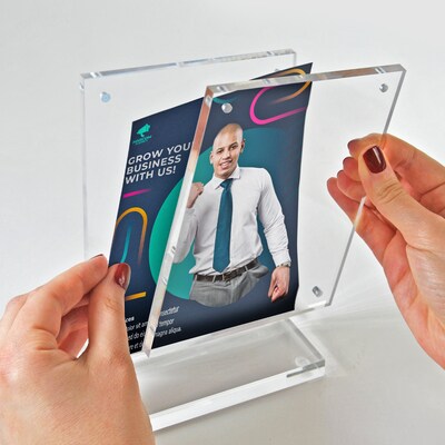 Azar Sign Holder, 8.5" x 11.625", Vertical, Table Top, Clear, Acrylic (104778)