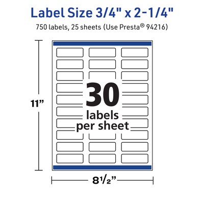 Avery TrueBlock Laser/Inkjet Rectangle Multipurpose Labels, 0.75" x 2.25", White, 750/Pack (94216)