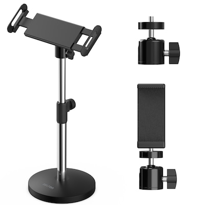 Delton T401 Adjustable 4-in-1 Stand for Tablet, Phone & Webcam, Multi-Use Desktop Holder, Black (DCT