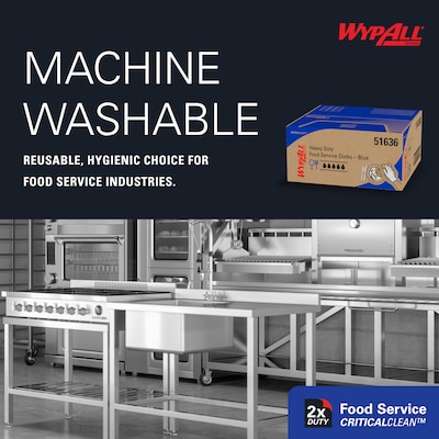 WypAll CriticalClean Fabric Food Service Cloths, 23.5" x 12.5", Blue, 200 Cloths/Pack (51636)