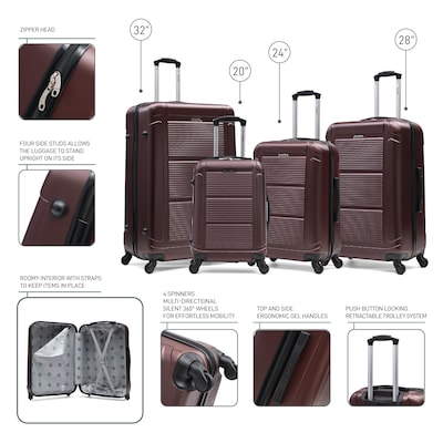 InUSA Pilot 4-Piece Hardside Spinner Luggage Set, TSA Checkpoint Friendly, Wine (IUPILSMLXL-WIN)