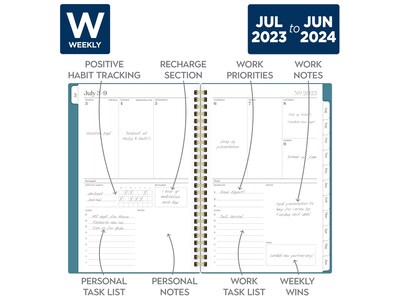 2023-2024 Cambridge WorkStyle Balance 5.5 x 8.5 Academic Weekly/Monthly Planner, Teal/Gold (1606-2
