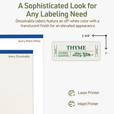 Avery Dissolvable Rectangle Multipurpose Labels, 1" x 2-5/8", Off-white, 150/Pack (94200)