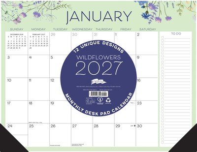 2027 Willow Creek Wildflowers 22 x 17 Monthly Desk Pad Calendar, Assorted Colors (66652)