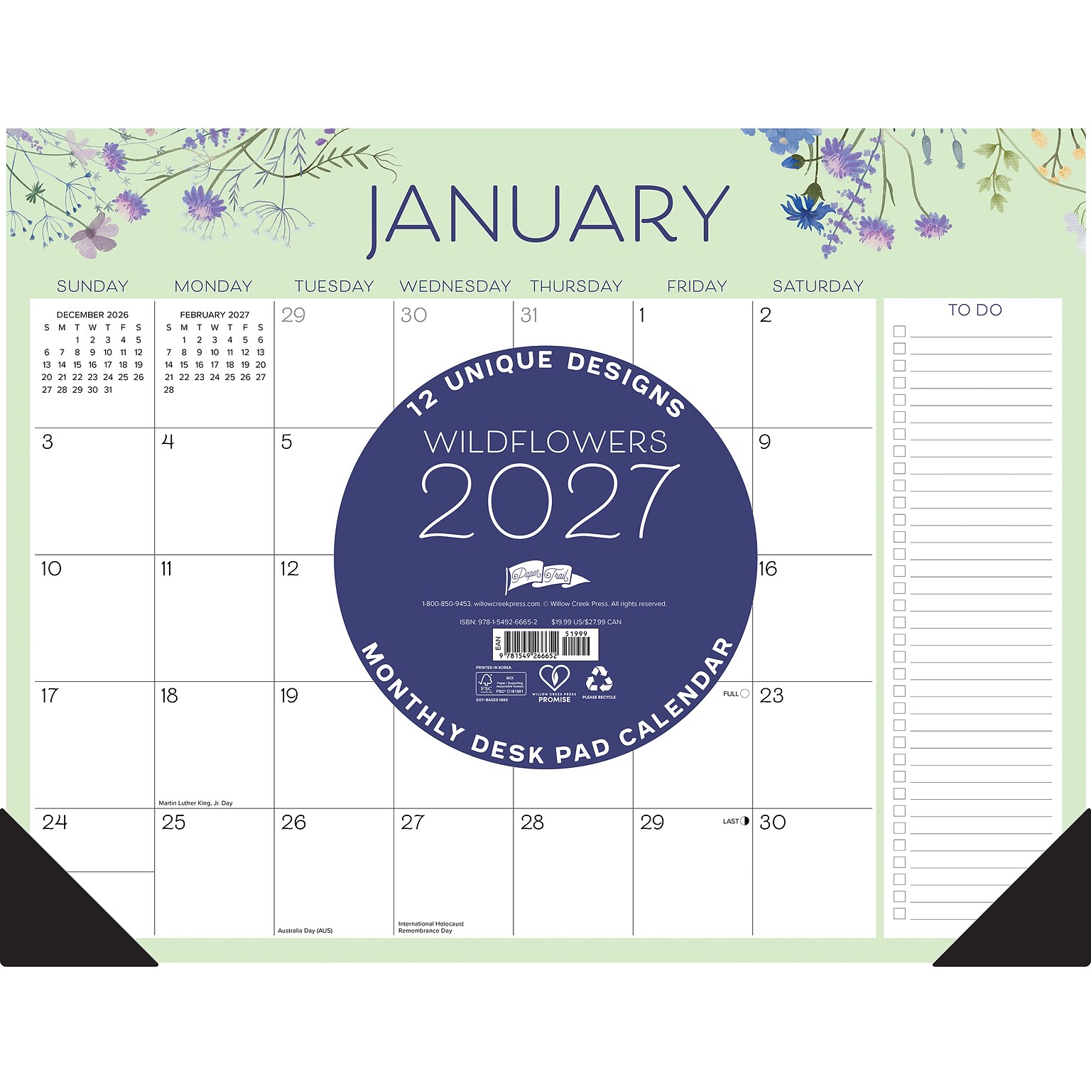 2027 Willow Creek Wildflowers 22 x 17 Monthly Desk Pad Calendar, Assorted Colors (66652)