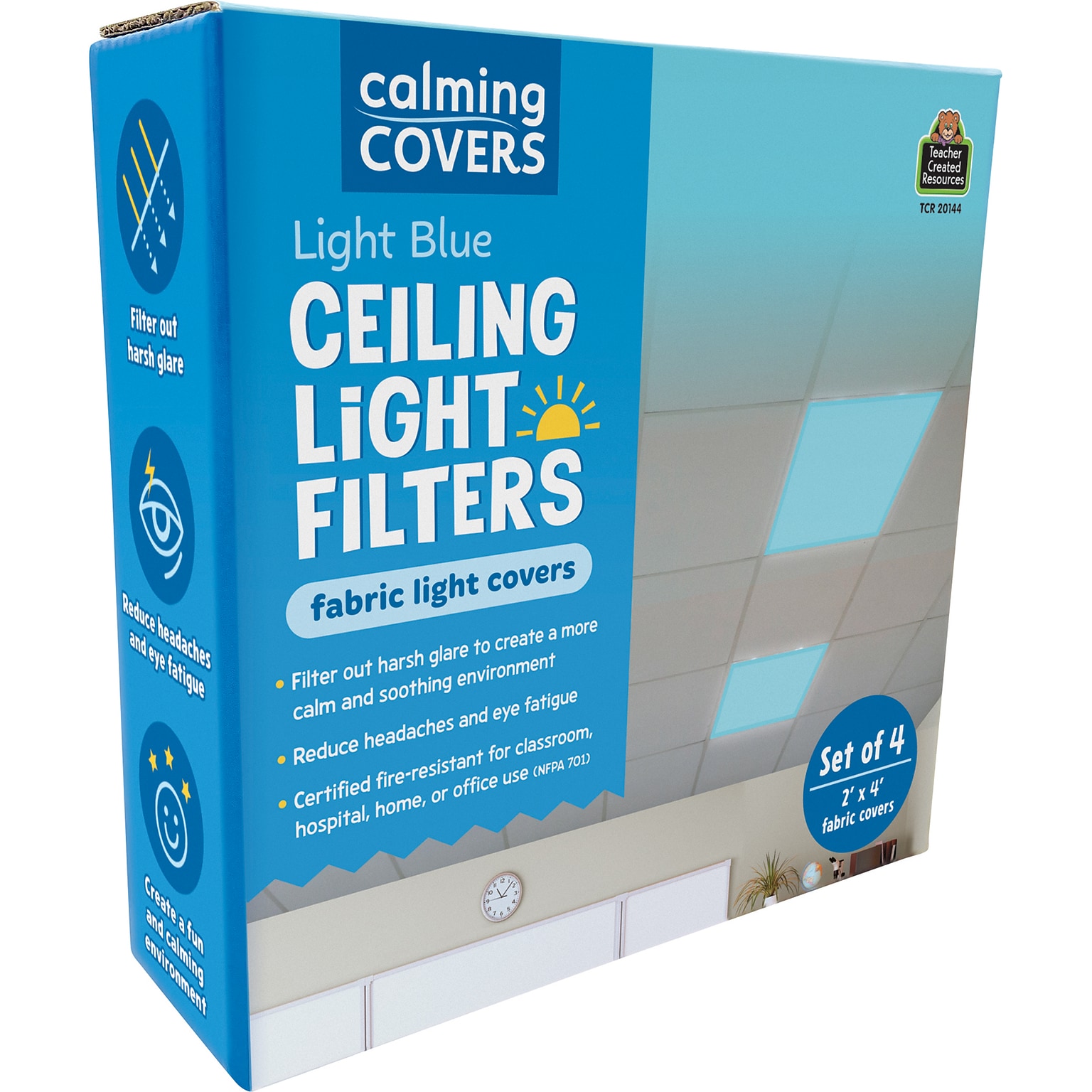 Teacher Created Resources Calming Covers Light Filters for Ceiling Lighting, Light Blue, 4/Pack (TCR20144)