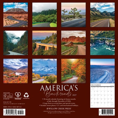 2027 Willow Creek American Backroads 12 x 12 Monthly Wall Calendar, Assorted Colors (58718)