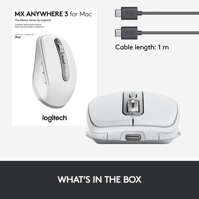 Logitech MX Anywhere 3 for Mac Ergonomic Wireless Laser Mouse, Pale Gray (910-005899)