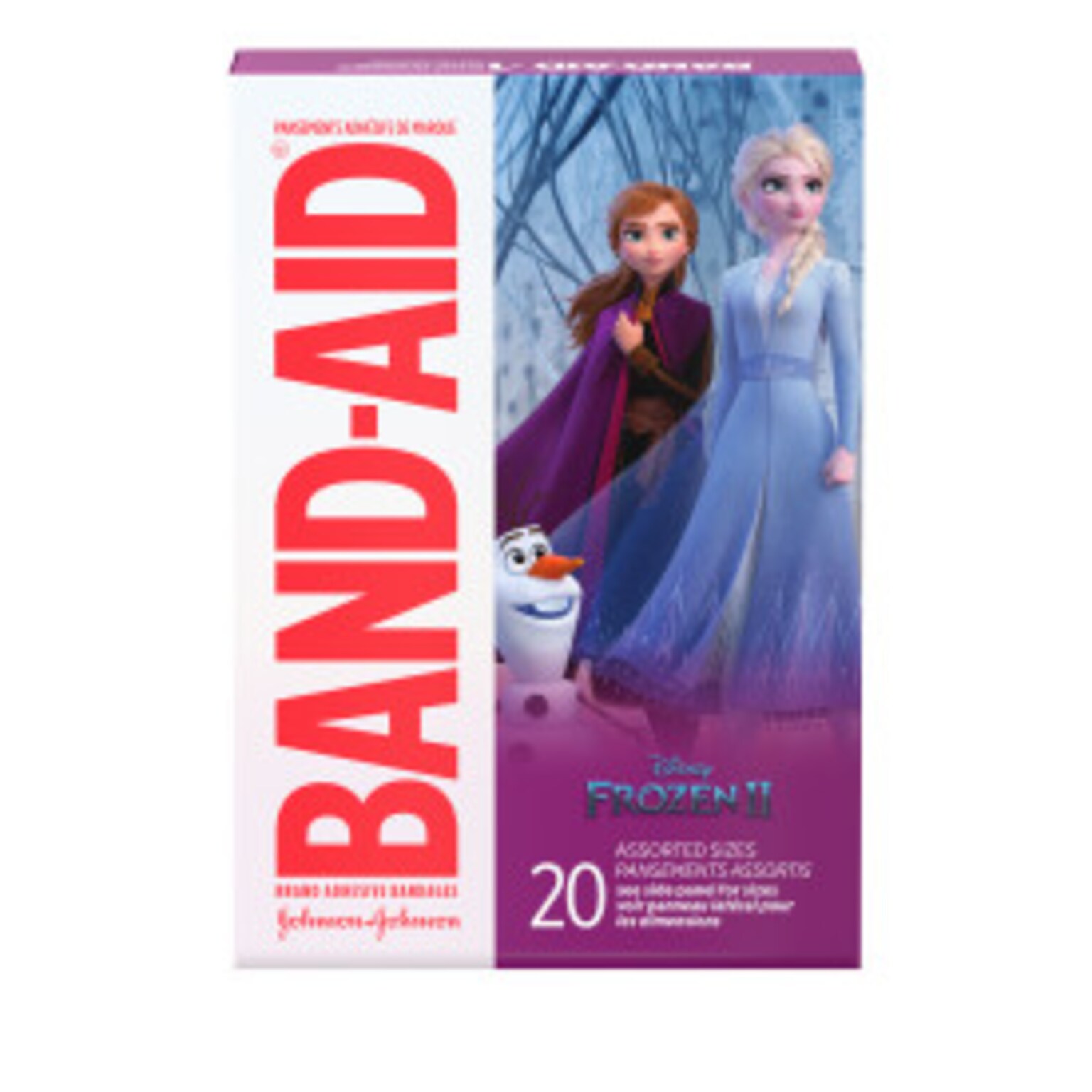 Band-Aid Disney Frozen II Adhesive Bandages, Assorted Sizes, 20 Bandages/Box (116317)