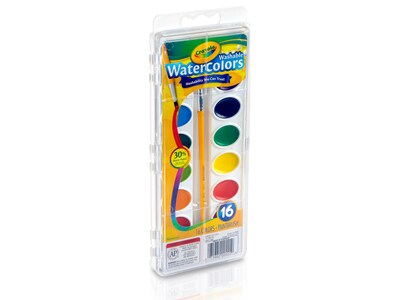 Crayola Washable Watercolor Paints, Assorted Colors, 16/Case, 12 Cases/Carton (53-0555CT)