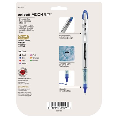 uni-ball Vision Elite Rollerball Pens, Bold Point, Assorted Colors Ink, 8/Pack (90199PP)