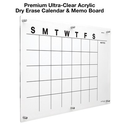 Excello Brands Acrylic Dry-Erase Calendar Whiteboard, 20" x 30", Black Print (ACRYLBRD-CAL20X30-BLK)
