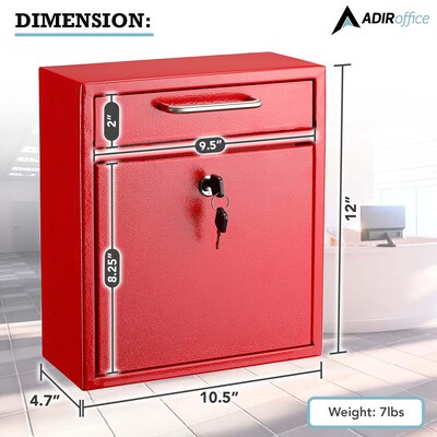 AdirOffice Steel Indoor/Outdoor Interoffice Drop Box Mailbox, Medium, Red (631-05-RED-PKG)