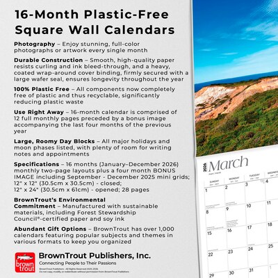 2026 BrownTrout Massachusetts Wild & Scenic 12" x 12" Monthly Wall Calendar (9798330704521)
