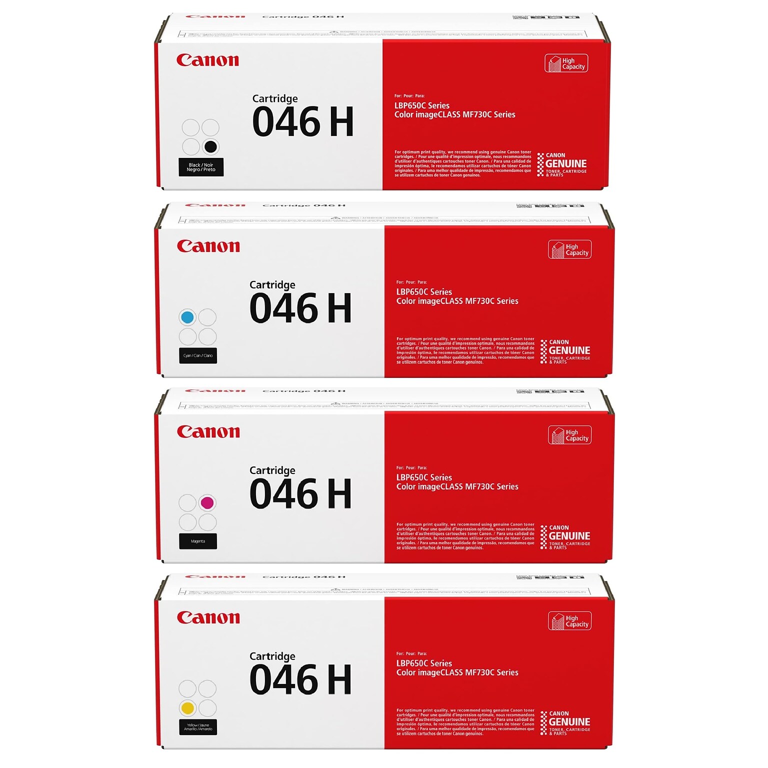 Canon 46 Black/Cyan/Magenta/Yellow High Yield Toner Cartridges, 4/Pack