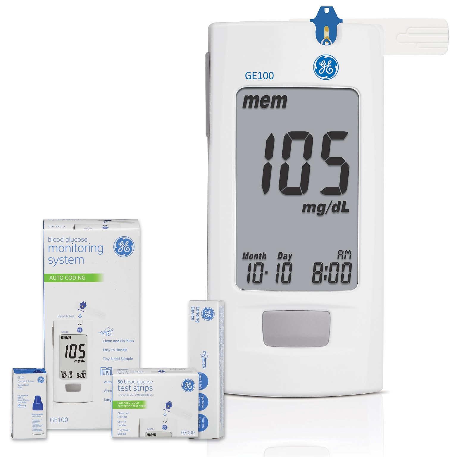 GE GE100 Glucose Meter Kit, White (VHKIT-GE100)