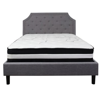 Flash Furniture Brighton Tufted Upholstered Platform Bed in Light Gray Fabric with Pocket Spring Mattress, Queen (SLBM11)