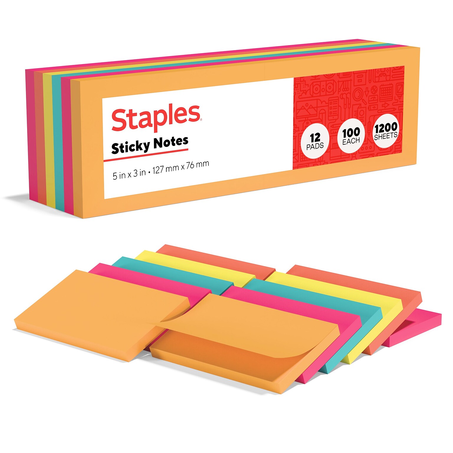 Staples Notes, 3 x 5, Pool Party Collection, 100 Sheet/Pad, 12 Pads/Pack (S-35BR12)