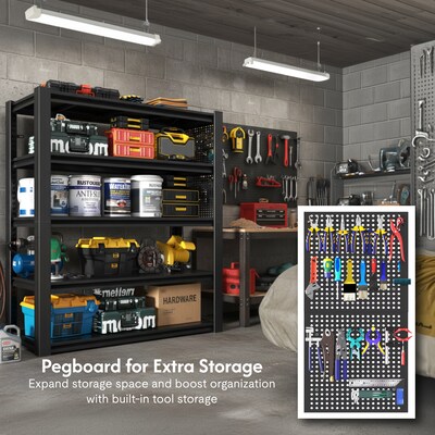 FlexiSpot 5-Shelf Metal Garage Storage Rack with Pegboard, 78" x 47.2" x 18", Black (CJ029-DJ)