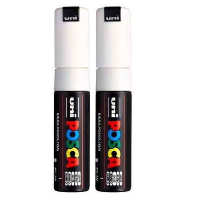 POSCA PC-7M Water Based Paint Marker, Broad Bullet Tip, White, 2/Pack (UBCPC7MWHITE-2)