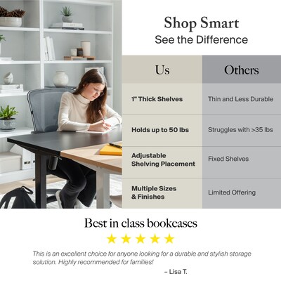 Bush Furniture Universal 72"H 5-Shelf Bookcase with Adjustable Shelves, Classic Black, 2/Set (UB003BL)