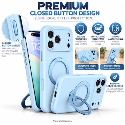 SaharaCase MagSafe Silicone Phone Case for iPhone 18 Pro Max, 360-Degree Kickstand, Wireless Charging, Light Blue (CP01188)