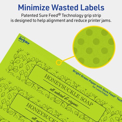 Avery Laser/Inkjet Multipurpose Rectangle Labels, 1.5" x 7.5", Bright Green, 100/Pack (94231)