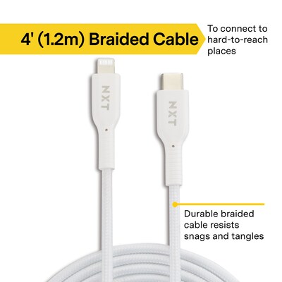 NXT Technologies™ 4 Ft. Braided USB-C to Lightning Cable for iPhone/iPad/iPod touch, White (NX60445)