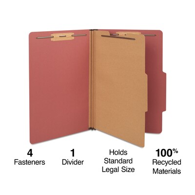Staples® 30% Recycled Pressboard Classification Folder, 1-Dividers, 1 3/4 Expansion, Legal Size, Red, 10/Box (ST18337/TR18337)