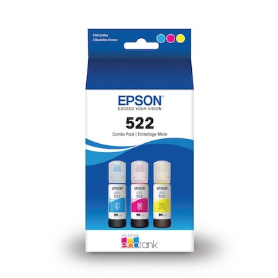 Epson T522 Cyan/Magenta/Yellow Standard Yield Ink Bottle, 3/Pack (T522520-S)