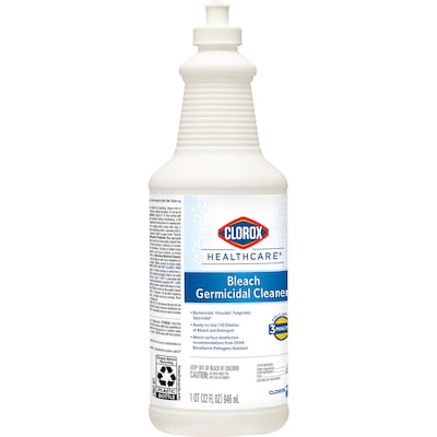 Clorox Healthcare Bleach Germicidal Cleaner, Pull-Top 32 Ounces, 6 Bottles/Case (68832)