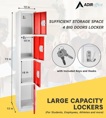 AdirOffice 72H 4-Tier Red Storage Locker (ADI629-204-RED-DL)