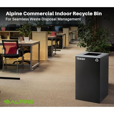 Alpine Industries Steel Trash Can with Square Lid, 29 Gallon, Black (ALP4450-KIT-BLK-S-TR)