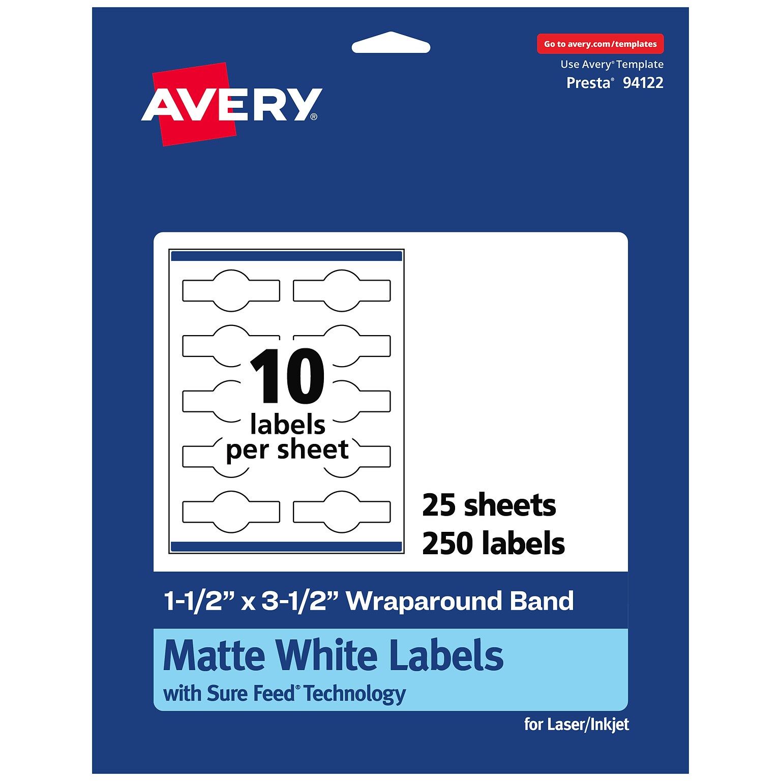 Avery Laser/Inkjet Multipurpose Wraparound Labels, 1.5 x 3.5, White, 250 Labels/Pack (94122)