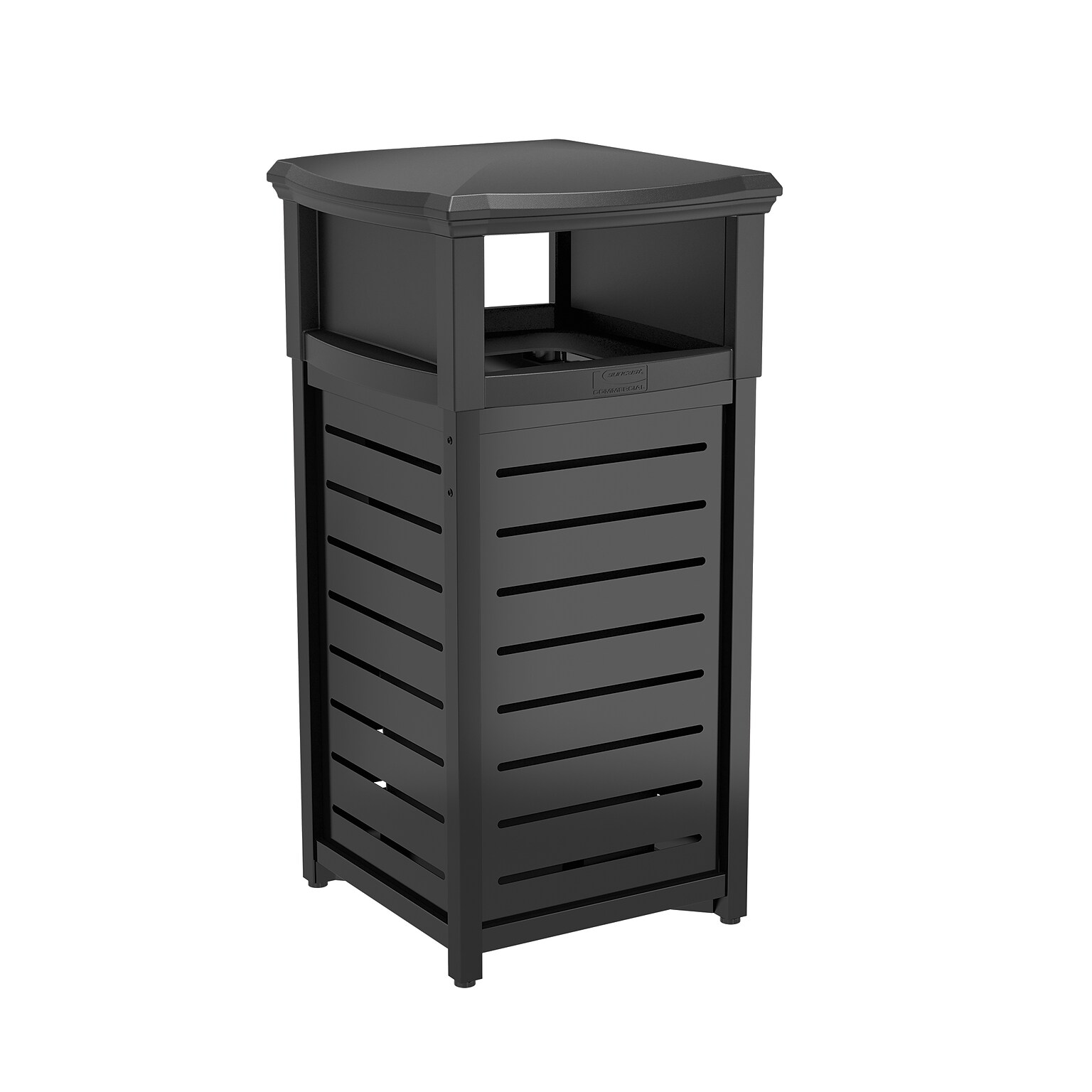 Suncast Commercial Metal Outdoor Trash Can with 2-Way Lid, 30 Gallon, Black (MTCSQ300)
