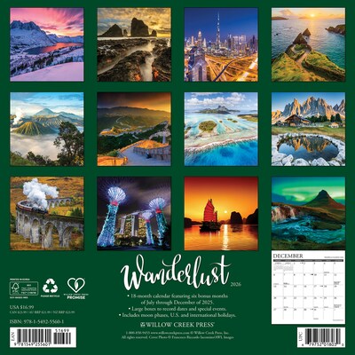 2026 Willow Creek Wanderlust 12 x 12 Monthly Wall Calendar (55601)