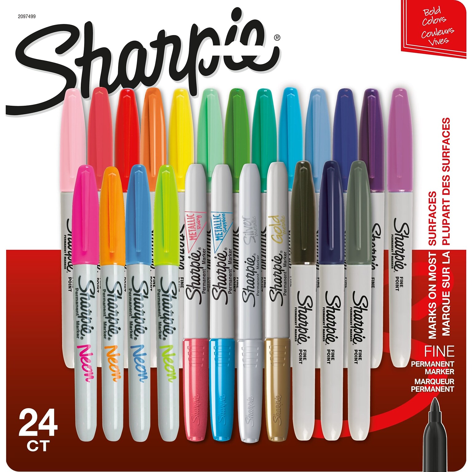 Sharpie Permanent Markers, Fine Point, Assorted Colors, 24/Pack, (2097499)