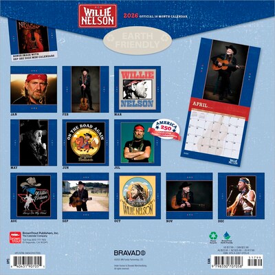 2026 BrownTrout Willie Nelson 12 x 12 Monthly Wall Calendar (9798330707058)