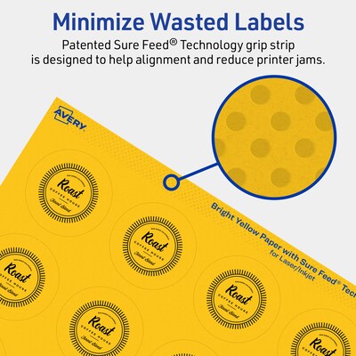 Avery Laser/Inkjet Round Multipurpose Labels, 1.75" Dia., Bright Yellow, 800/Pack (94509)