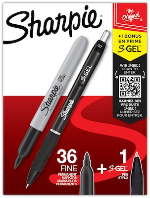 Sharpie Permanent Markers, Fine Tip, Black, 36/Pack (1884739)