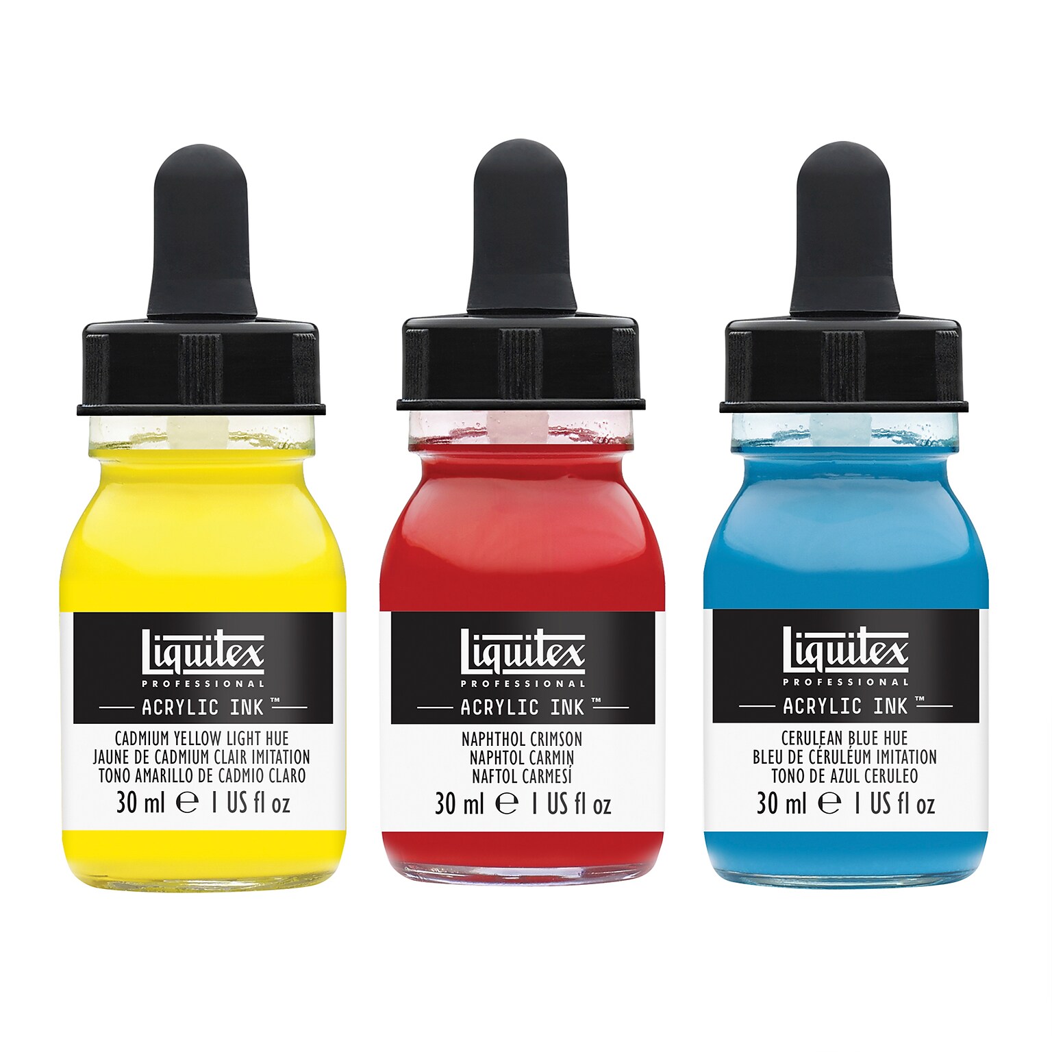 Liquitex Professional Acrylic Ink, Essential Colors, 30 mL Bottles, 3/Pack (LIQ3699238)