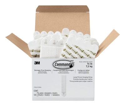 Command Large Hanging Strips, 16 lb., White, 120/Pack (17206-S120NA)