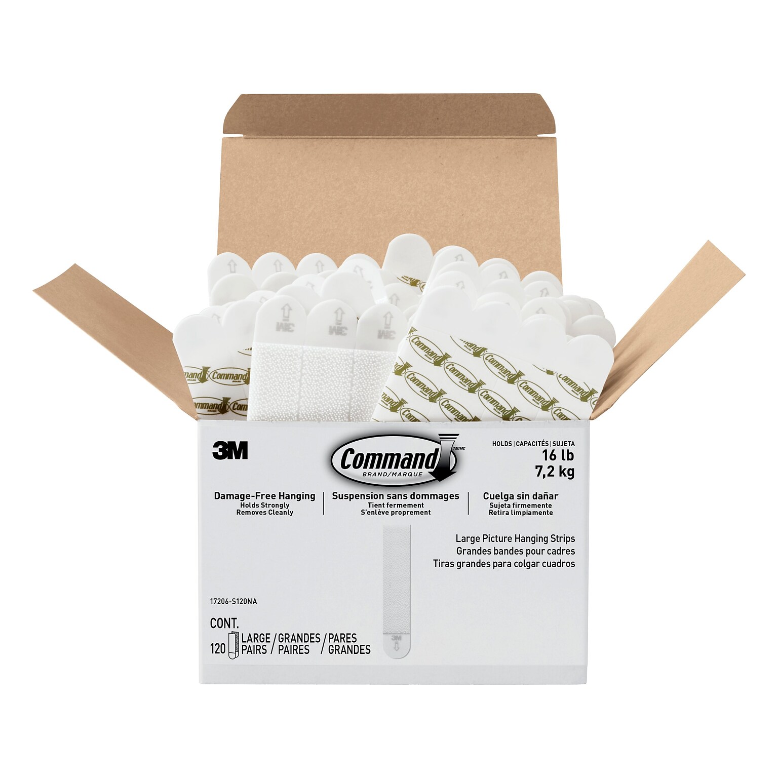 Command Large Hanging Strips, 16 lb., White, 120/Pack (17206-S120NA)