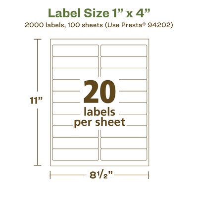 Avery EcoFriendly Laser/Inkjet Rectangle Multipurpose Labels, 1" x 4", White, 2000/Box (94202)