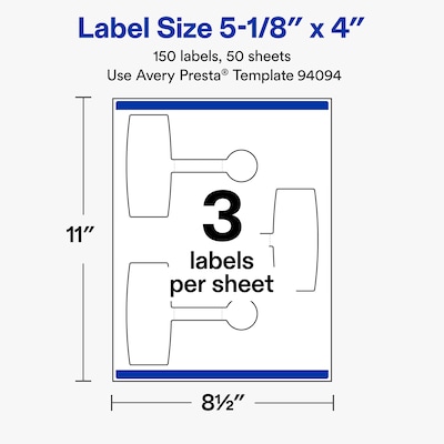 Avery Laser/Inkjet Multipurpose Labels, 5-1/8" x 4", White, 150 Labels/Box (19479370698)