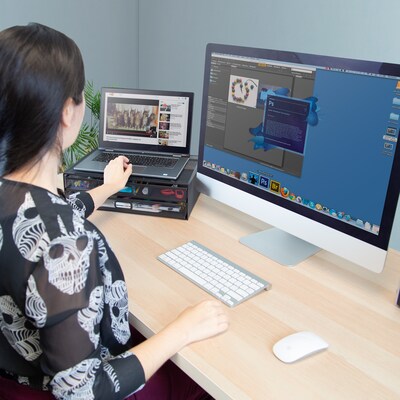 Mount-It! Monitor Stand with 2 Drawers, Up to 32", Black (MI-7365)