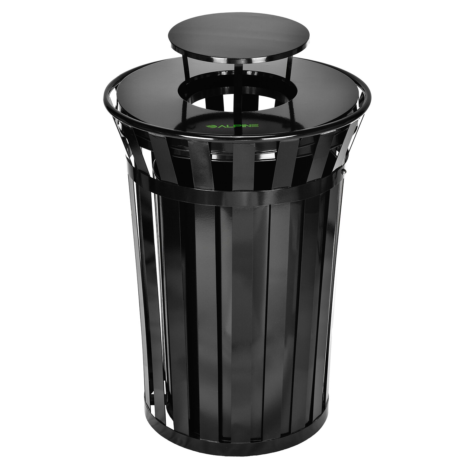 Alpine Industries Metal Outdoor Trash Can with Rain Bonnet Lid and Liner, 38 Gallon, Black (479-38-1)