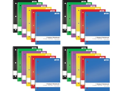 Better Office 1-Subject Notebooks, 8" x 10.5", Wide Ruled, 70 Sheets, 24/Pack (25624-24PK)